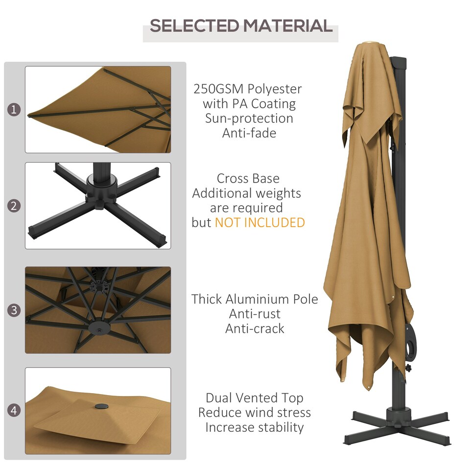 image 1 of Outsunny 3(m)Garden Parasol Patio Umbrella with Mechanism Dual Top Khaki