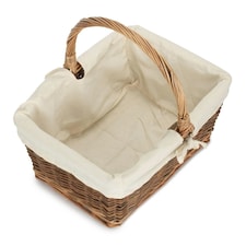 Rectangular Unpeeled Willow Shopping Basket with White Lining White | White | L