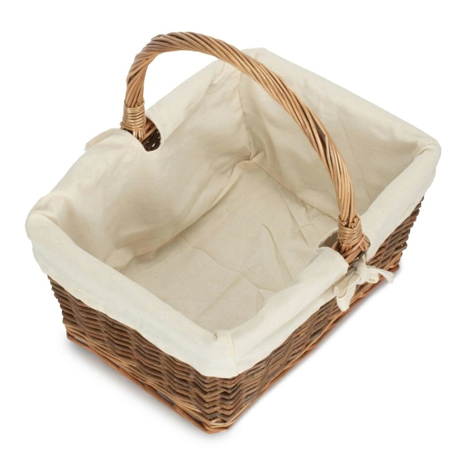 image 1 of Rectangular Unpeeled Willow Shopping Basket with White Lining White | White | L