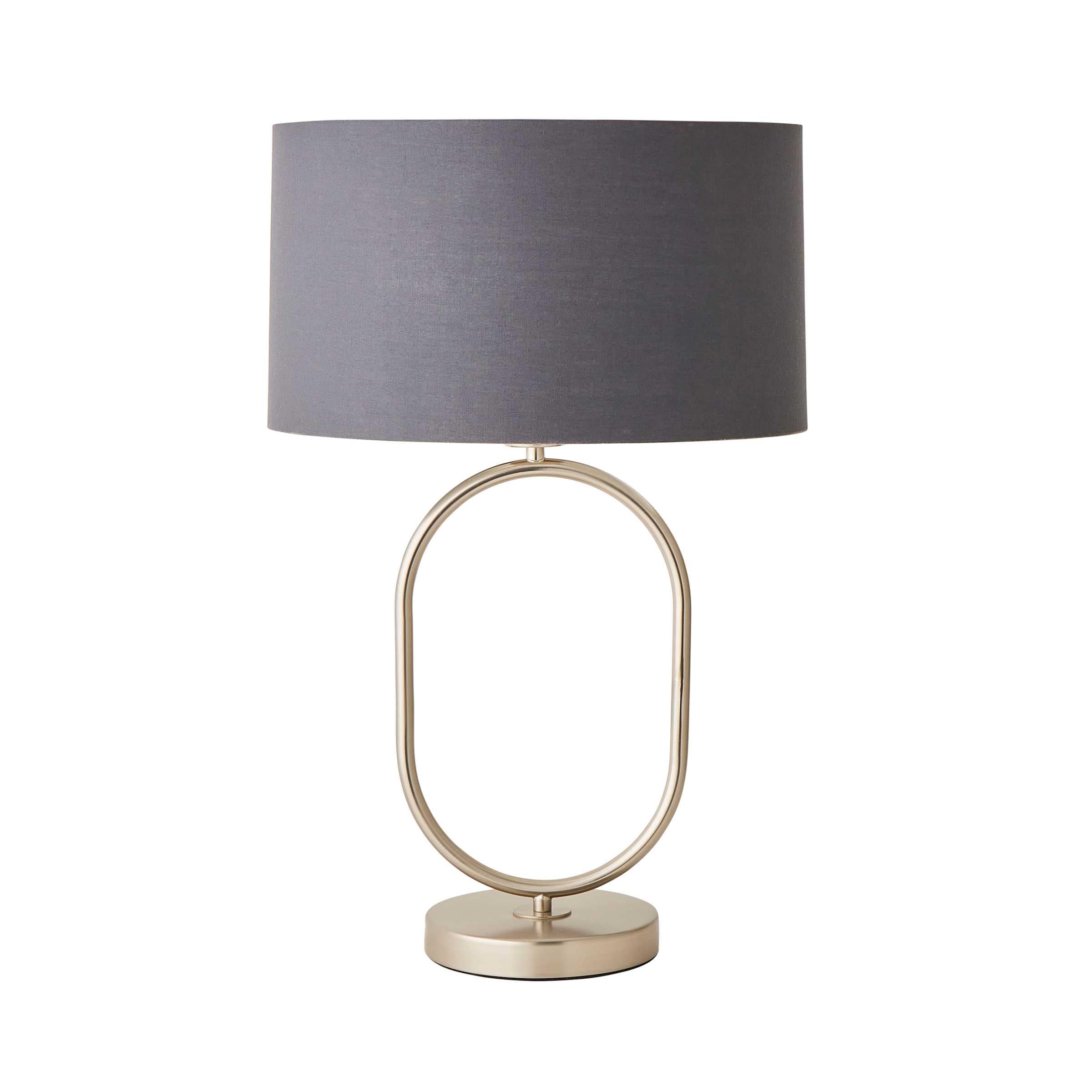ValueLights Antonia Fabric with Chrome Drum Shade Brushed Chrome Oval Table Lamp in Charcoal