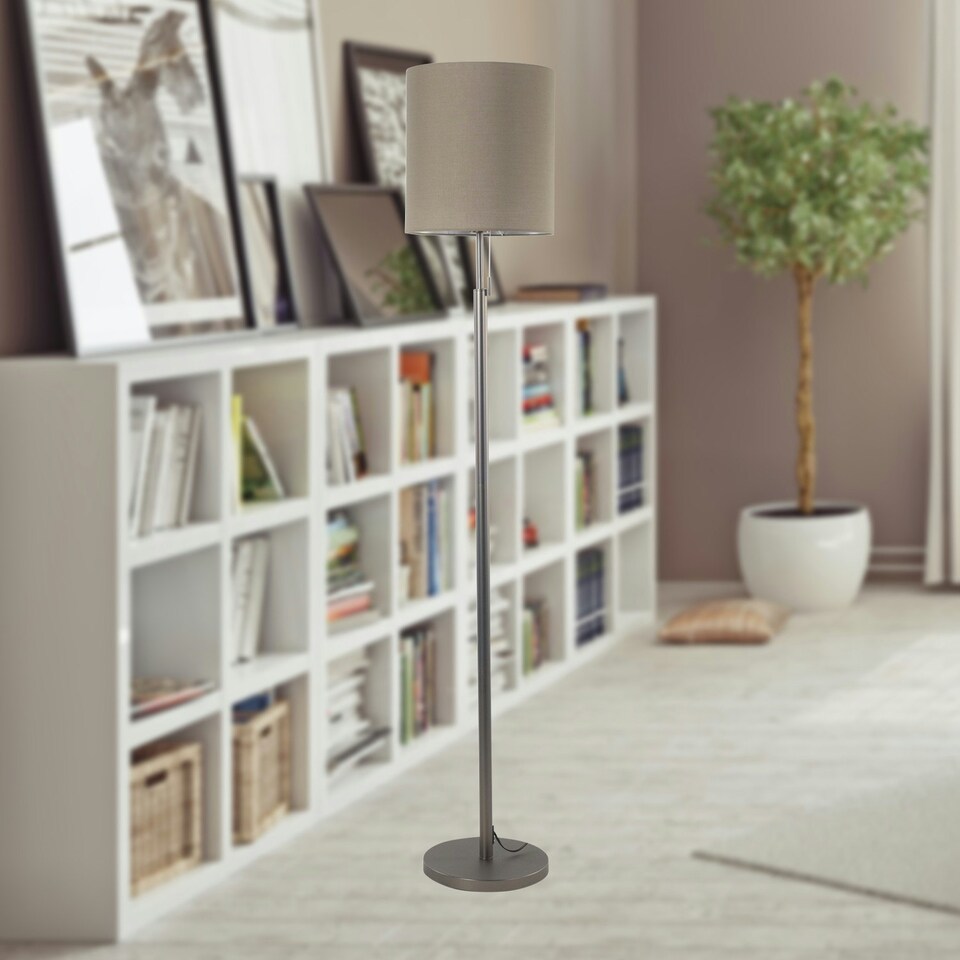 image 1 of Verta - Pewter Floor Lamp with Matching Silk Shade Grey | Grey