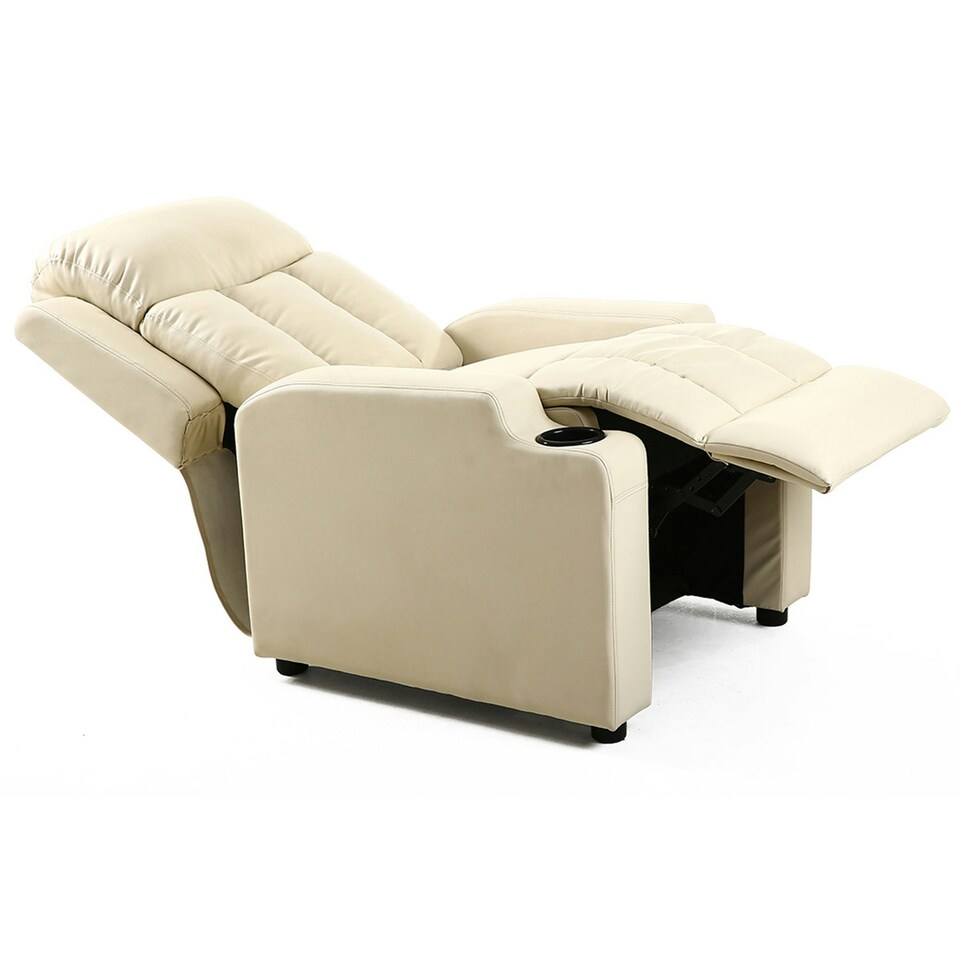 image 1 of Studio Bonded Leather Recliner w Drink Holders Sofa Chair (Cream)