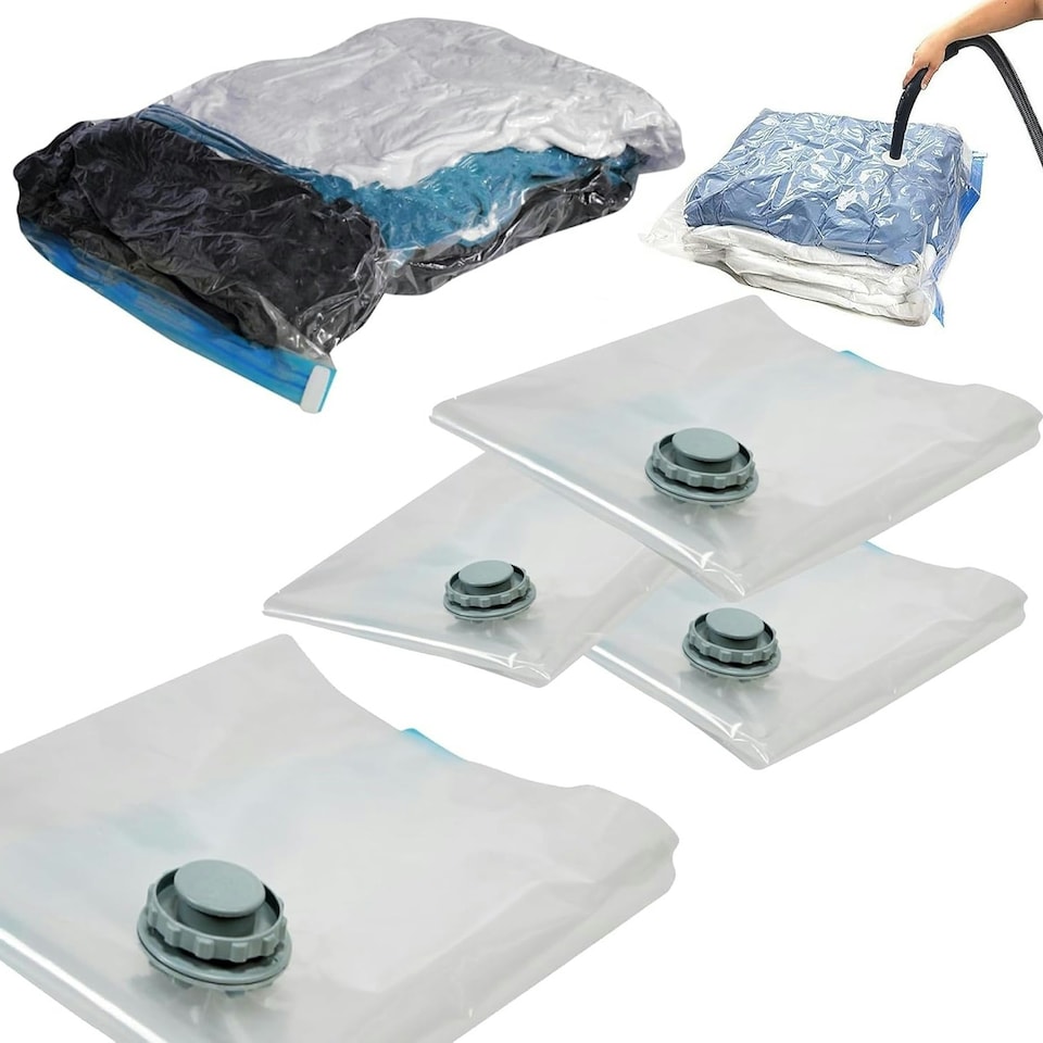 image 1 of Pack Of 3 Small 50x70cm Reusable Vacuum Compression Zipper Storage Bags With Airtight Valve For Home Use & Traveling White