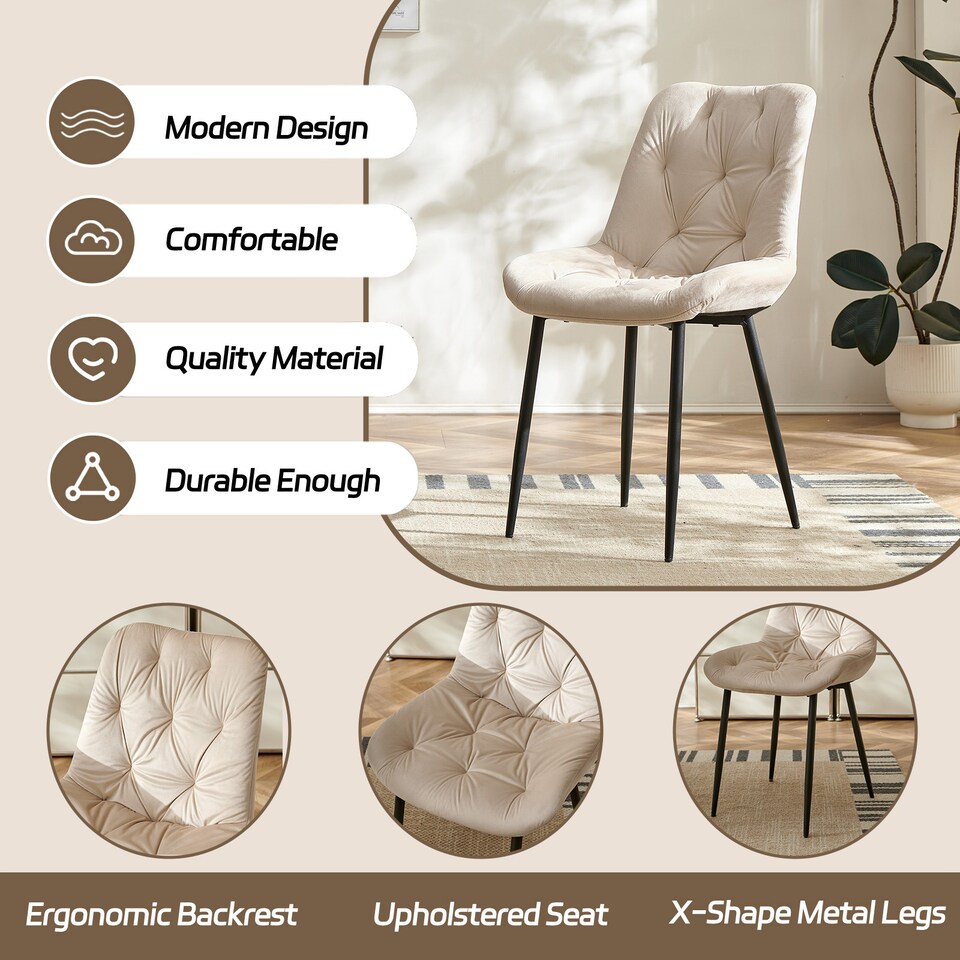 image 1 of SONARA Modern Set of 2 Velvet Dining Chairs with Ergonomic Upholstered Seat | White