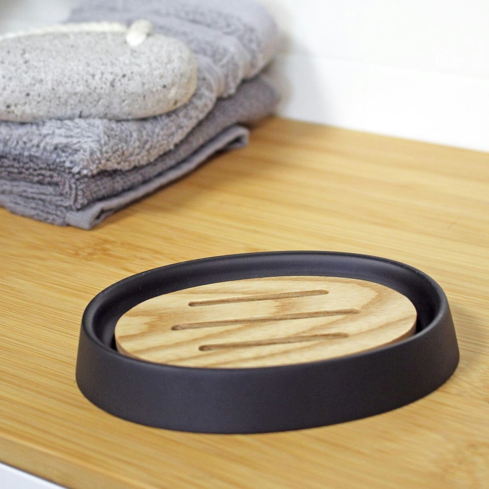 image 1 of Showerdrape Sonata Black & Bamboo Soap Dish
