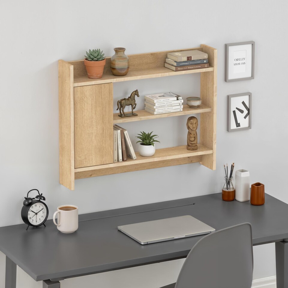 image 1 of Decortie Fleet Wall Shelf and Cabinet Unit Oak