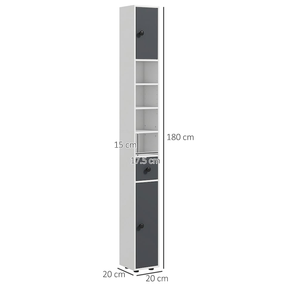 image 1 of kleankin Slim Bathroom Cabinet, Toilet Roll Storage w/ Open Shelves, Grey