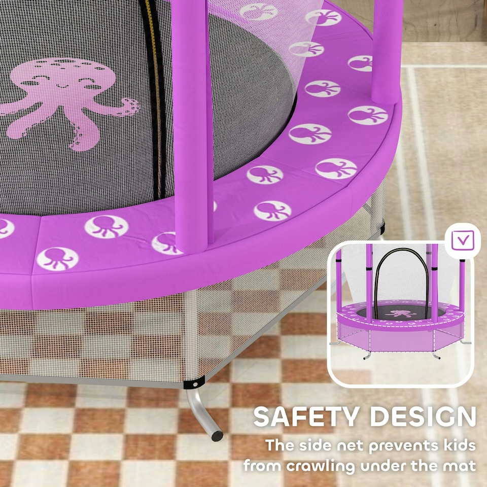 image 1 of AIYAPLAY 4.6FT Kids Trampoline with Safety Enclosure Net, Purple