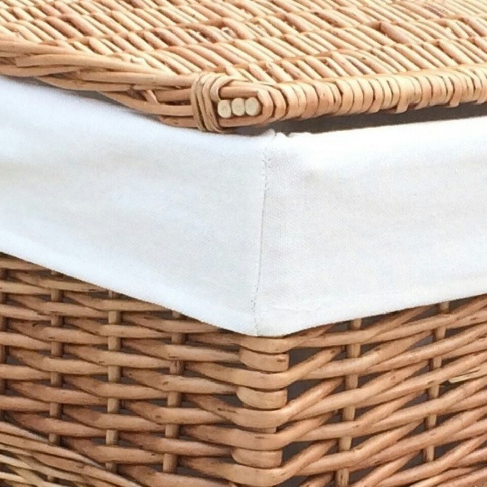 image 1 of White Lining Light Steamed Large Square Laundry Wicker Basket | White | White