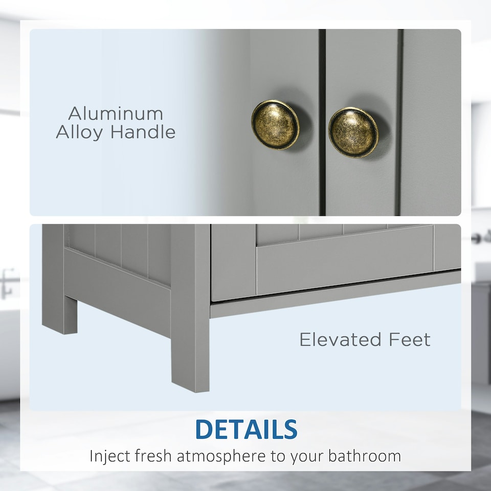 image 1 of kleankin Bathroom Pedestal Under Sink Cabinet with Storage Shelves, Door, Grey Grey | Grey