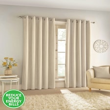 Savoy Cream Blackout Curtains 46 x 54 inch (117 x 137 cm) 100% Blackout Eyelet Thermal Noise Reducing Curtains for Bedroom and Living Room