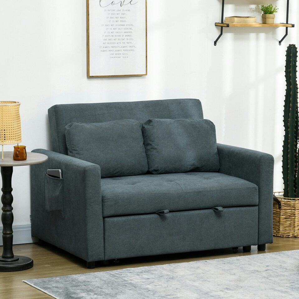 image 1 of HOMCOM 2 Seater Sofa Bed Convertible Bed Settee with Cushions, Grey