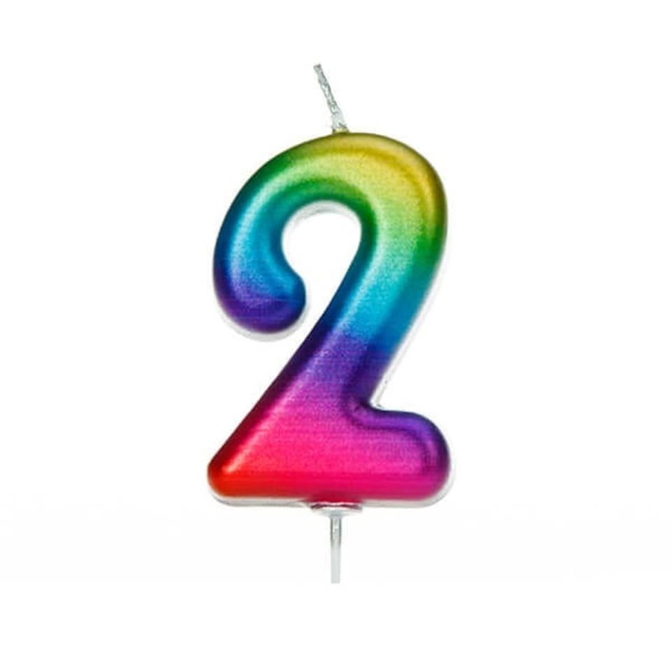 image 1 of Anniversary House Age 2 Metallic Numeral Moulded Pick Candle Rainbow