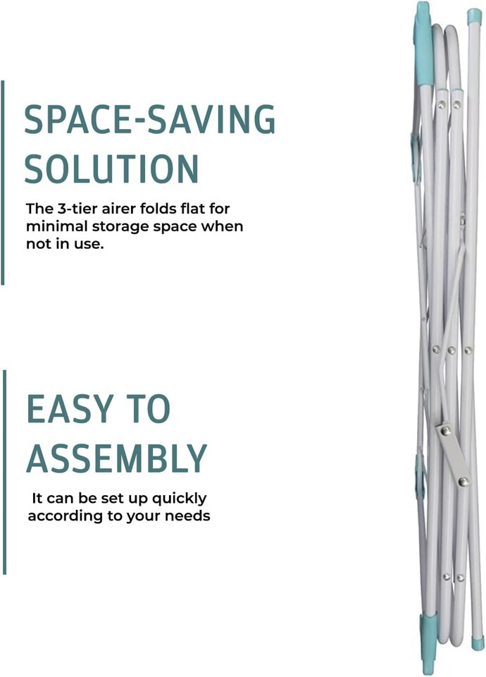 image 1 of Straame 3-Tier Clothes Airer Drying Rack for Indoor/Outdoor Use, Foldable, 63 x 46 x 138 cm (White)