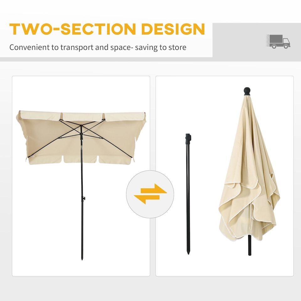 image 1 of Outsunny Aluminium Sun Umbrella Parasol Patio Rectangular 2M x 1.3M Beige