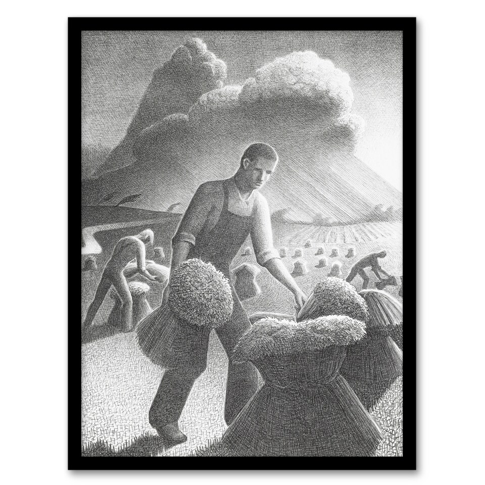 image 1 of Approaching Storm in Wheat Field Grant Wood Framed Wall Art Print 12X16"
