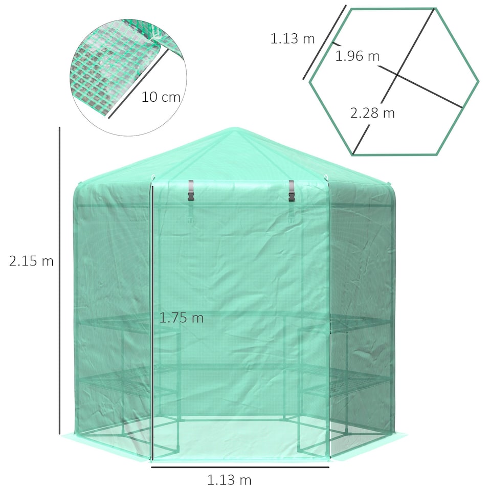 image 1 of Outsunny 196 x 215CM Walk In Greenhouse 3-Tier Garden Hexagon Grow Flower Plants