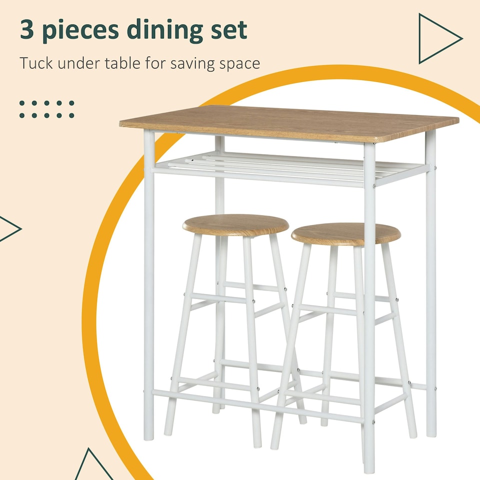 image 1 of HOMCOM 3-Piece Dining Set with 2 Matching Chairs and 1 Table, White and Oak