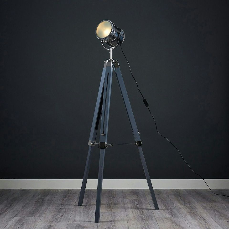image 1 of ValueLights Starboard Painted Grey Floor Lamp and LED Bulb