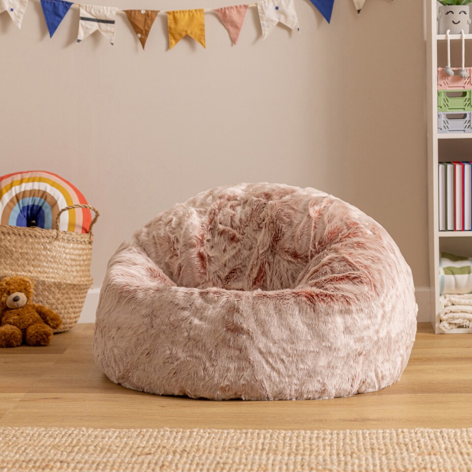 image 1 of Kids Classic Faux Fur Bean Bag Chair Light Pink Bean Bags for Children | Pink | Light Pink | 1