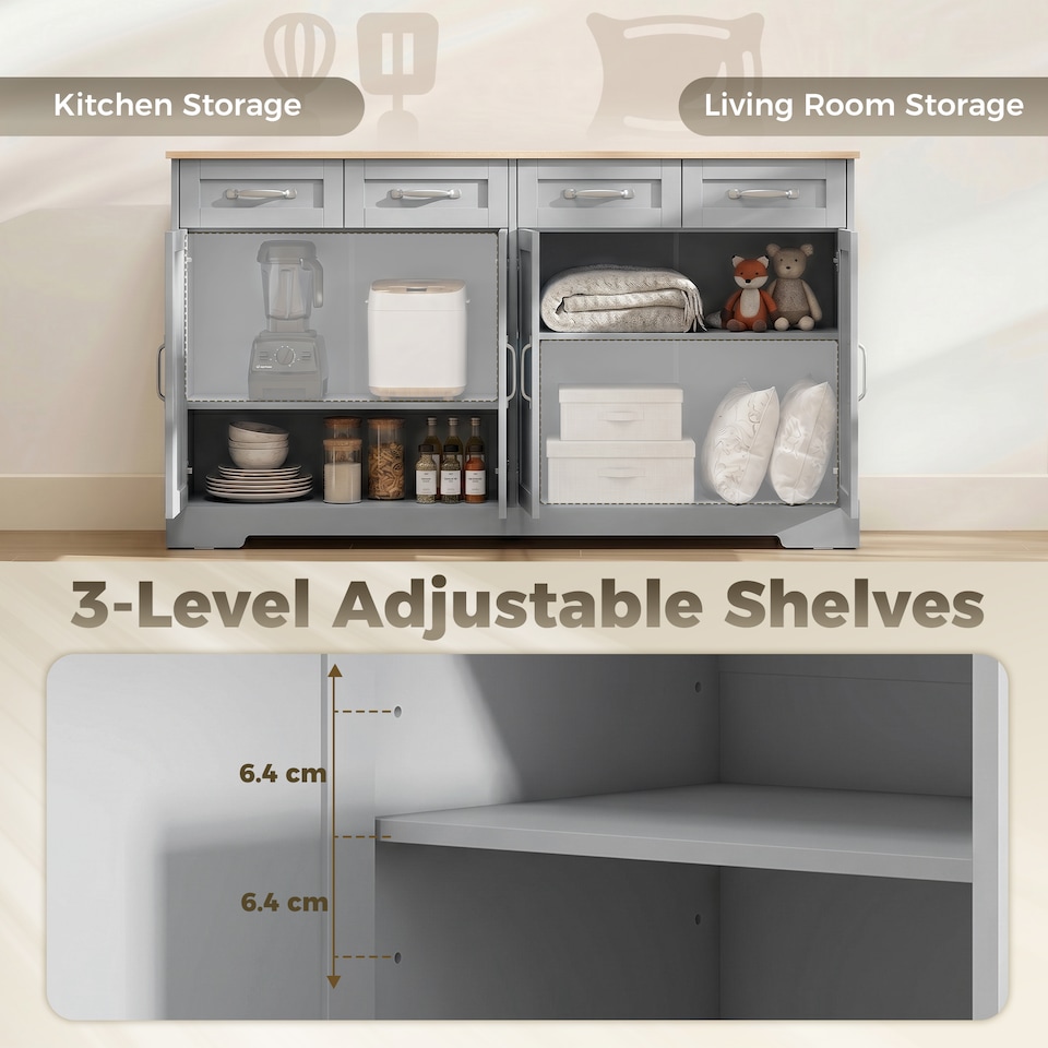 image 1 of HOMCOM Sideboard with 4 Drawers, 4 Doors and 2 Adjustable Shelves, Grey