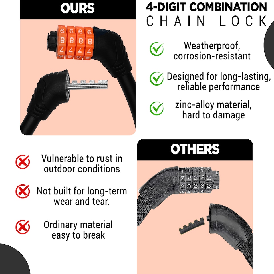 image 1 of 4 Digit Combination Heavy-Duty Cable Lock, Push Lock - 65cm