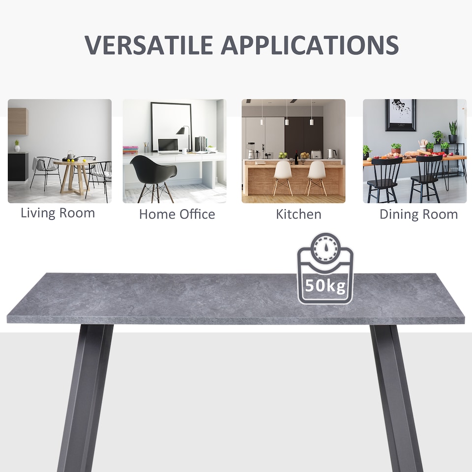 image 1 of HOMCOM Modern Rectangular Dining Table with Metal Legs Indoor, Dark Grey