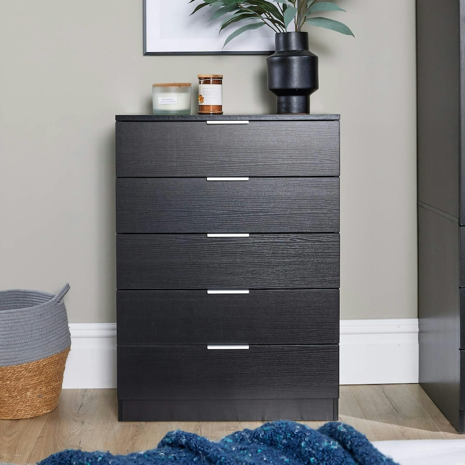 image 1 of Chest Of 5 Drawers Bedroom Furniture Clothing Storage Organiser Unit Black | 6 Drawers