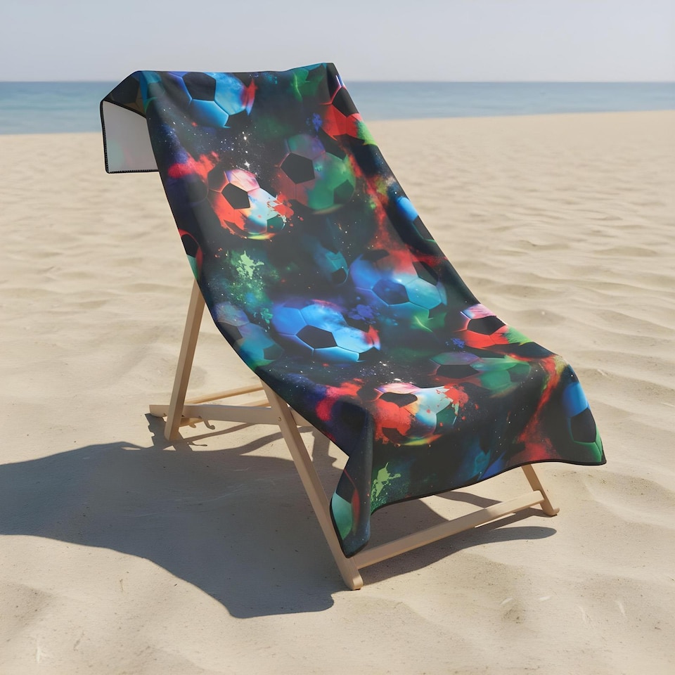 image 1 of OHS Print Beach Towel Bath Travel Quick Dry Microfibre Absorbent | Black | Neon Football | One size