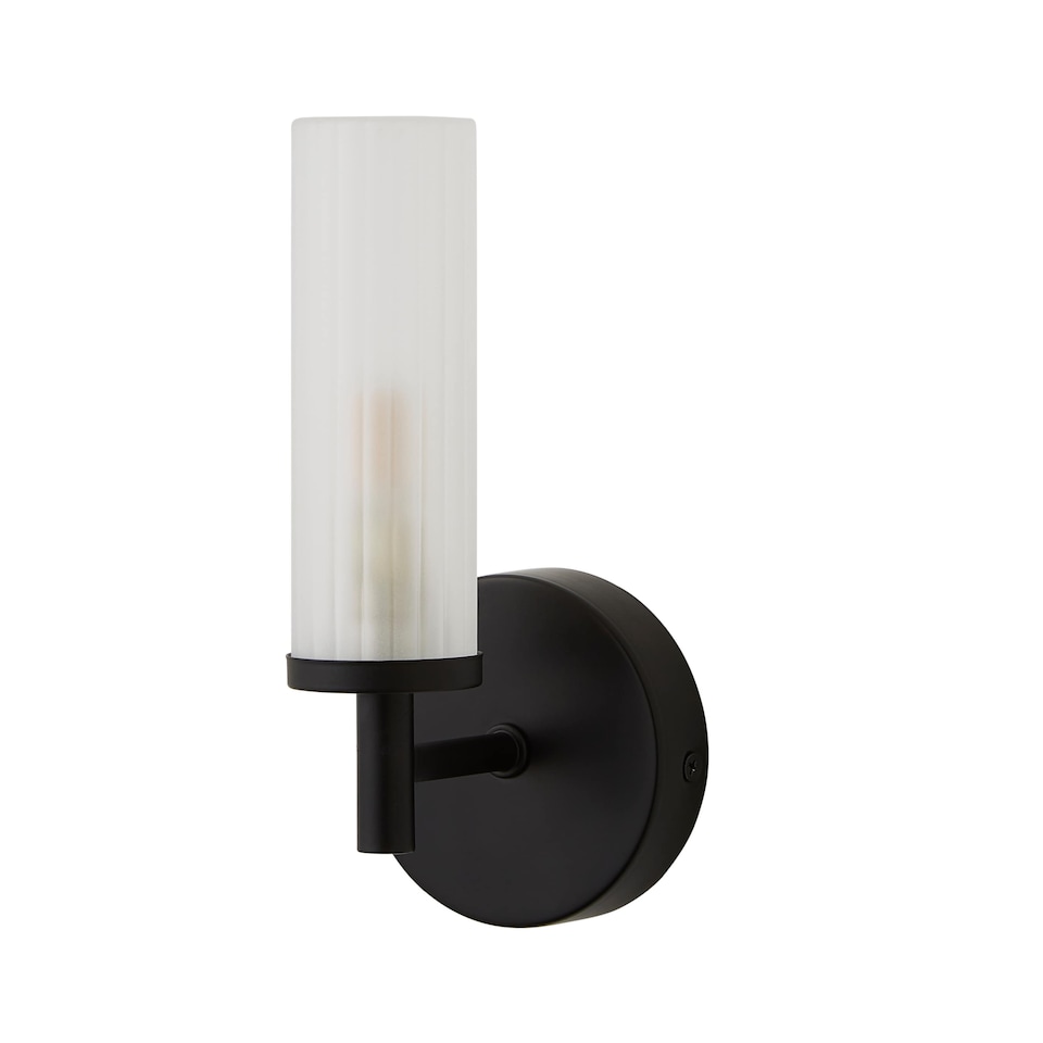 image 1 of ValueLights Canya Black IP44 Frosted Glass Wall Light | Black