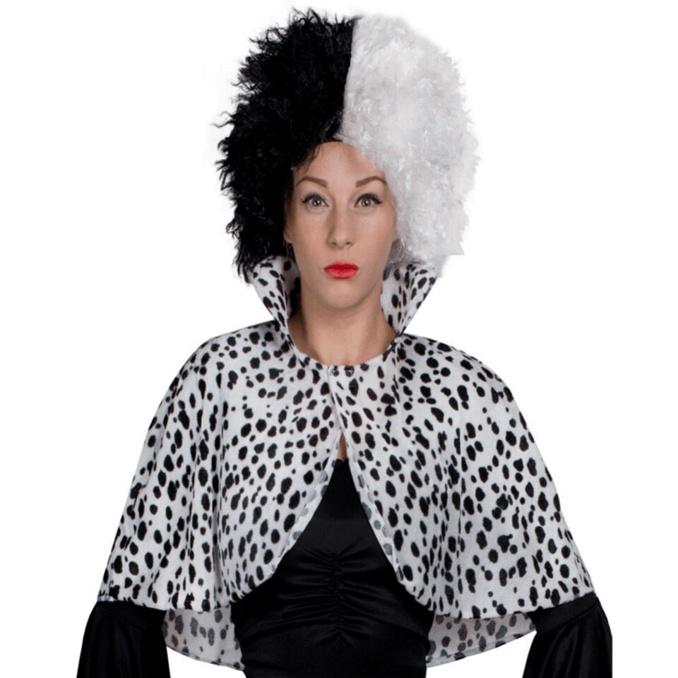 image 1 of Dalmatian Cape & Shaggy Wig Black | XL