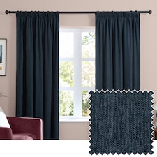 Furn Soft Chenille Blackout Pencil Pleat Curtain Pair, 229cm width x 183cm drop | Blue | Navy | 1