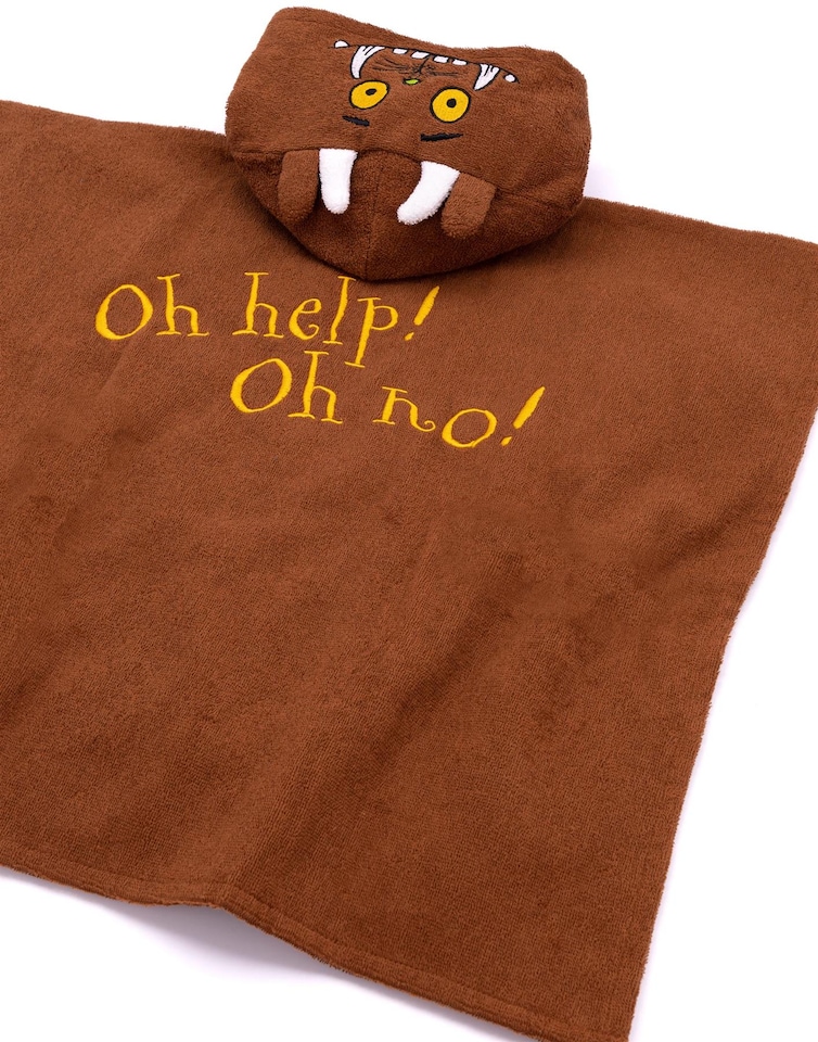 image 1 of The Gruffalo Kids Towel Poncho | Brown Bath Towel For Boys & Girls with 3D Ears | Woodlands Story Book Swimwear | Hooded Graphic Beach Cover Up | Cosy Swim Accessory Gift for Children