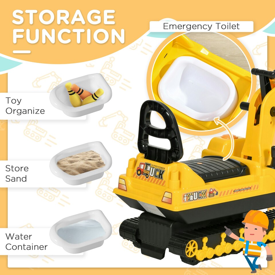 image 1 of HOMCOM Ride On Excavator Toy Tractors Digger Movable Walker Construction Truck
