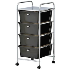 VonHaus 4 Black White Storage Trolley with 360° Wheels