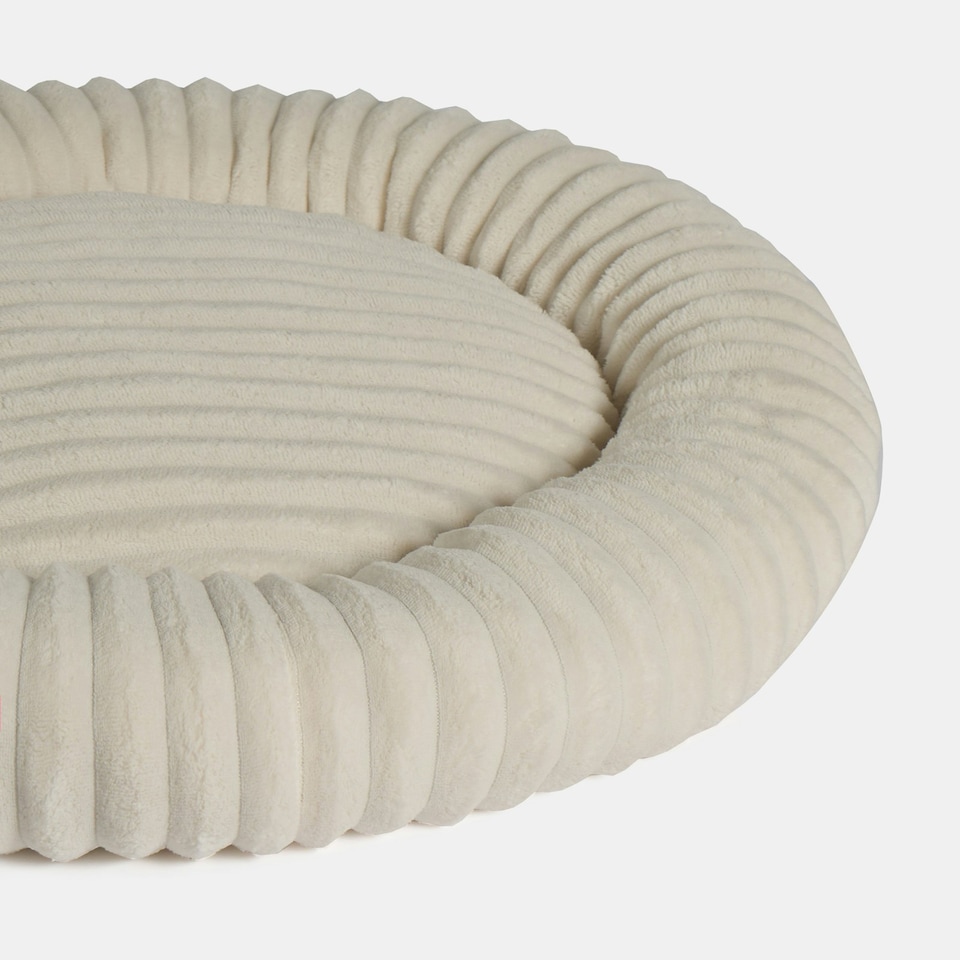 image 1 of OHS Ribbed Round Plush Plump Soft Warm Cosy Pet Dog Cat Cushioned Donut Bed Cream | L