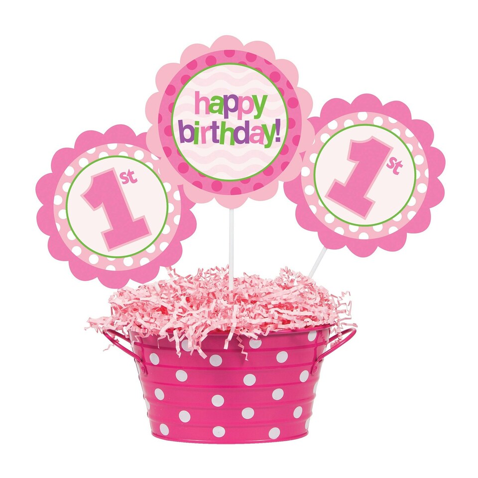 image 1 of Creative Party Stick 1st Birthday Party Centrepiece - Pink/White - One Size