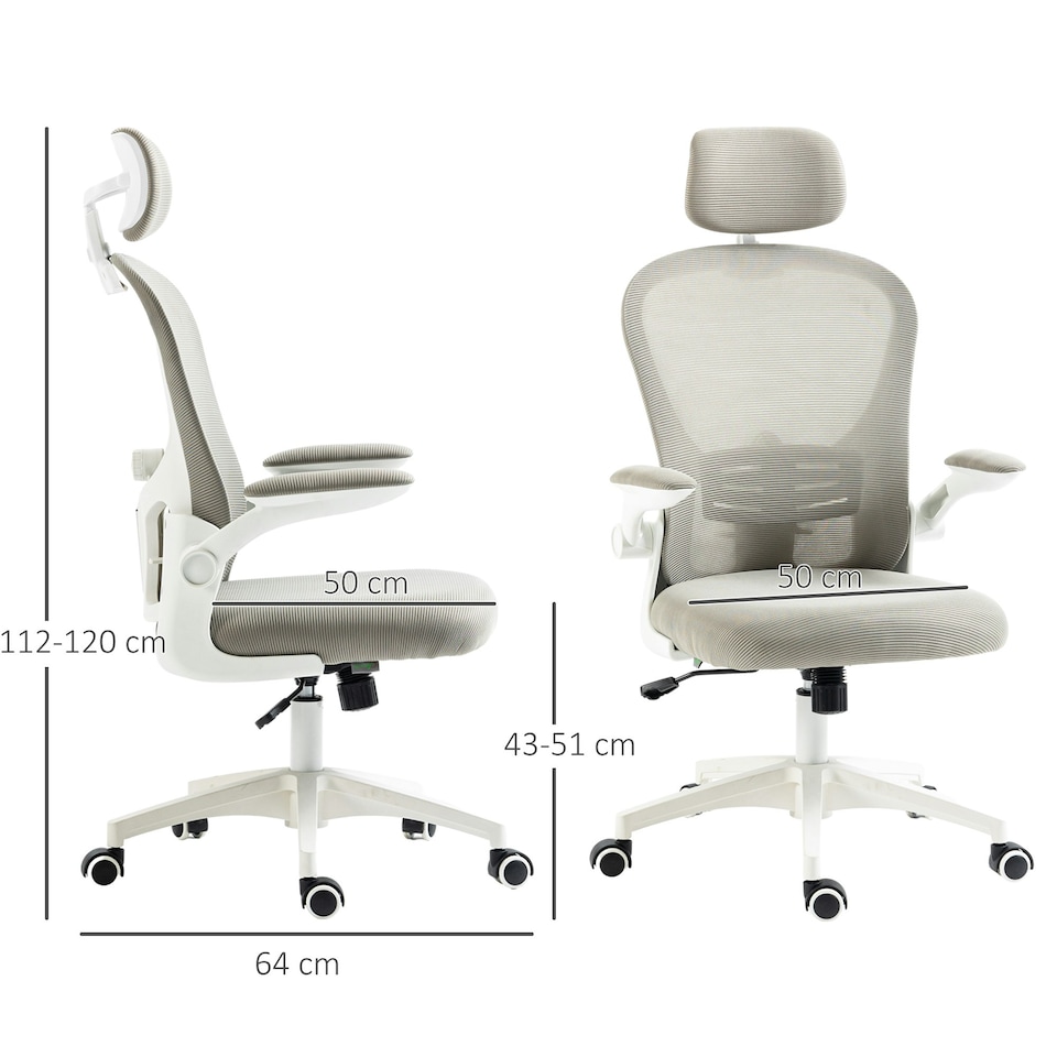 image 1 of Vinsetto Mesh Office Chair with Headrest, 4D Lumbar Support, Flip-up Arm
