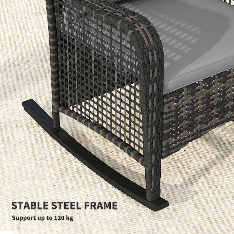 image 1 of Outsunny Rattan Garden Rocking Chair with Seat and Back Cushions Grey | Light Grey