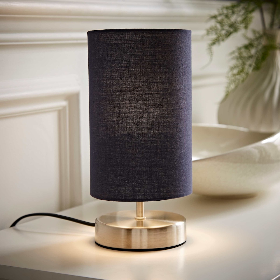 image 1 of ValueLights Francis Brushed Chrome Touch Table Lamps Navy Shade | Silver | Navy