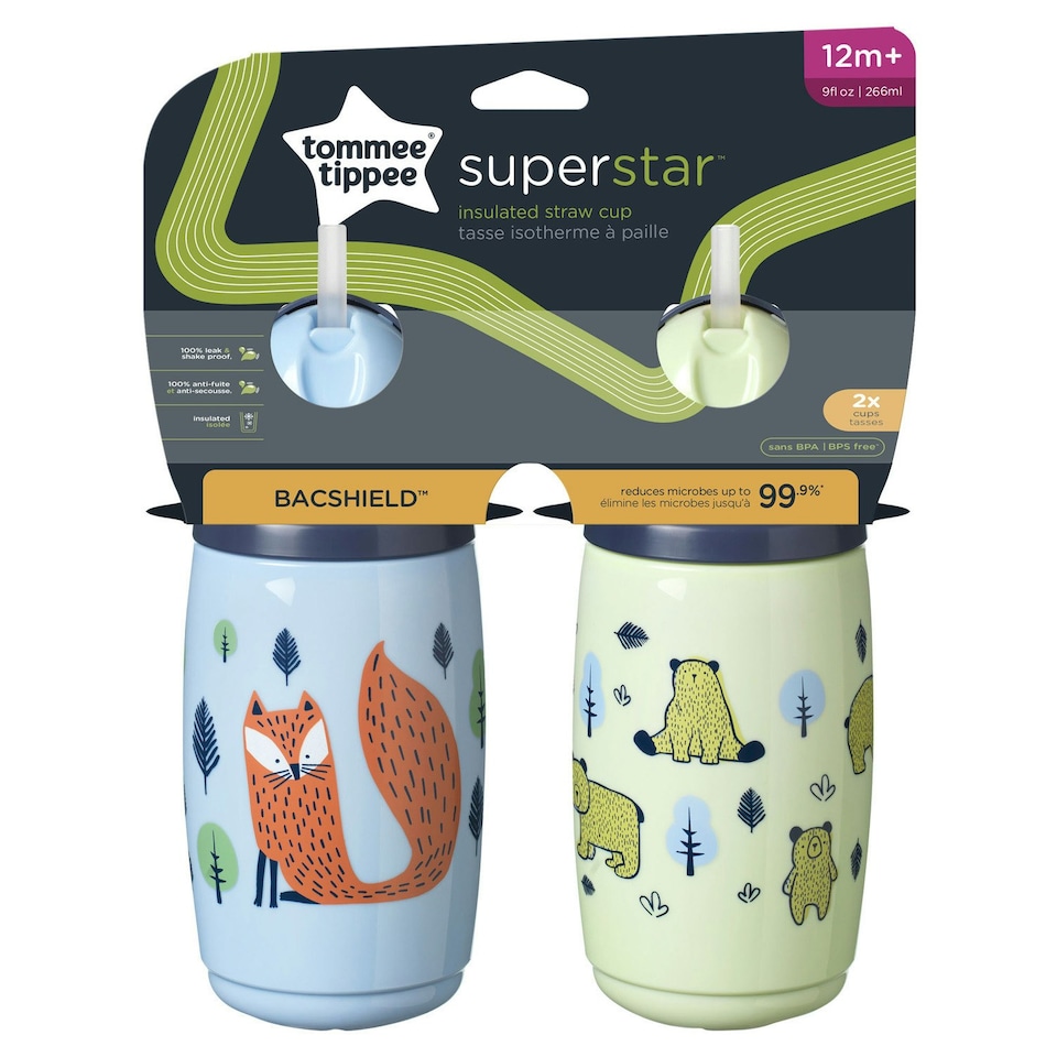 image 1 of Tommee Tippee Superstar Insulated Straw Cup for Toddlers, 2 pack