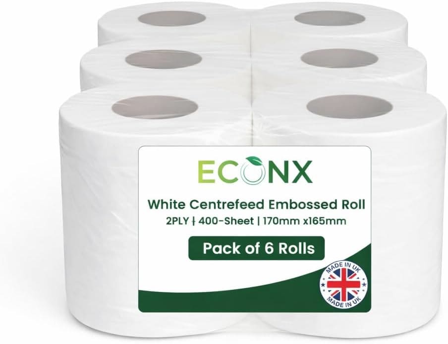 ECONX White Embossed Centrefeed Rolls Pack of 6 Rolls 2 Ply Paper Towel Tissue 400 Sheets per Roll