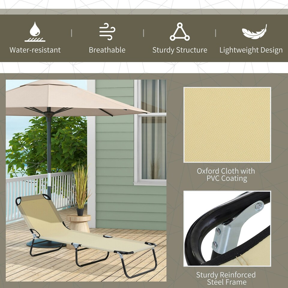 image 1 of Outsunny Folding Lounge Chair Outdoor Chaise Lounge for Bench Patio Beige