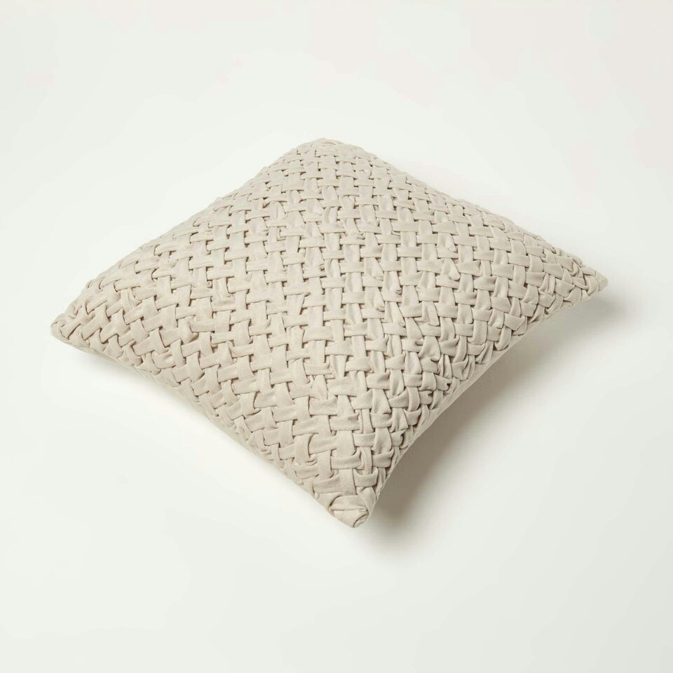 image 1 of Homescapes Sofia Pleated Cream Velvet Cushion - 45 x 45 cm | Cream | 1