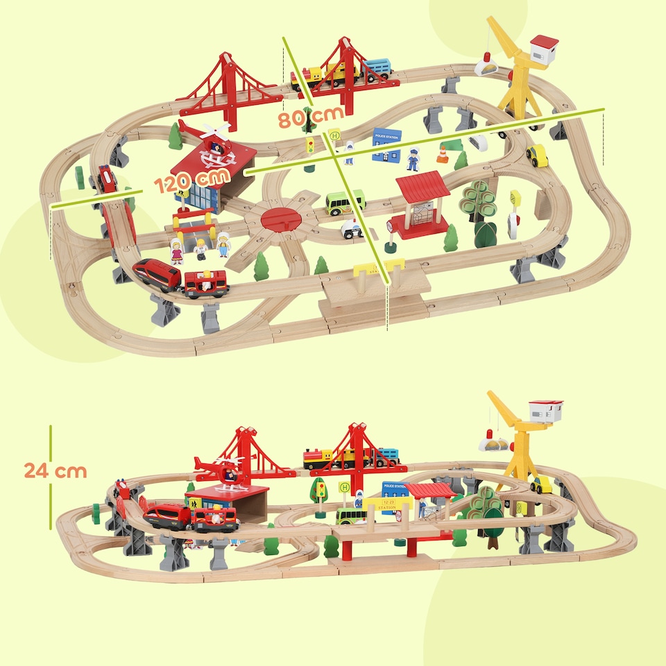 image 1 of AIYAPLAY Wooden Train Set, 133 Piece Train Track for Kids, Boys and Girls Ages 3+ Years Old, Wooden Magnetic Railway Toys with Crane, Storage Box