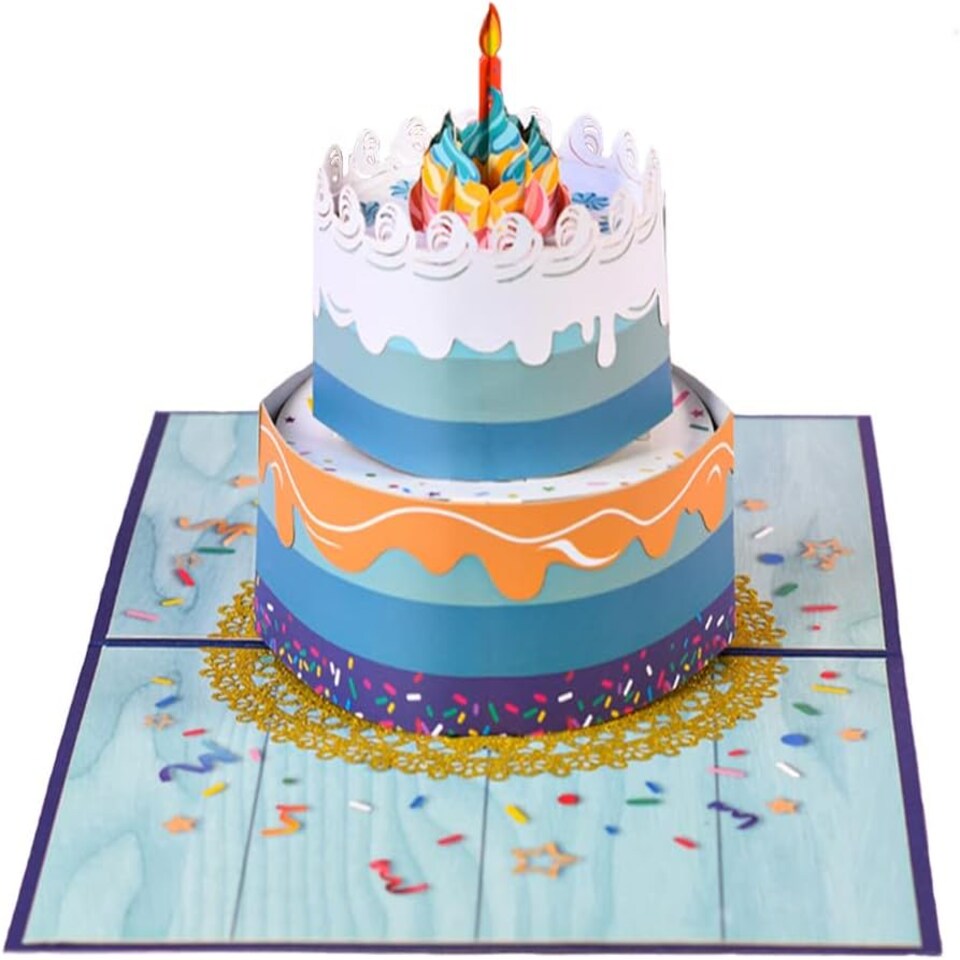 image 1 of Blue Beautiful Round Cake Design 3D Pop Up Birthday Card