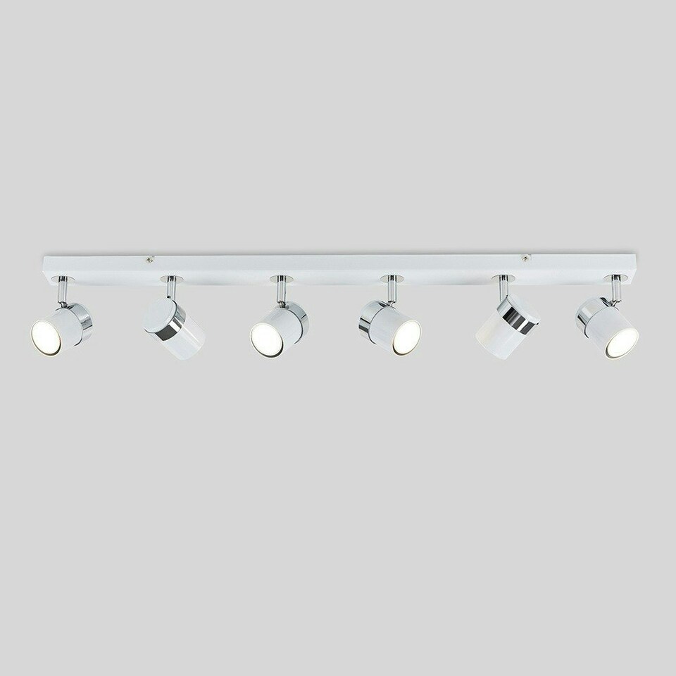 image 1 of ValueLights Modern 6 Way Gloss White Chrome Straight Bar Ceiling Spotlight Fitting