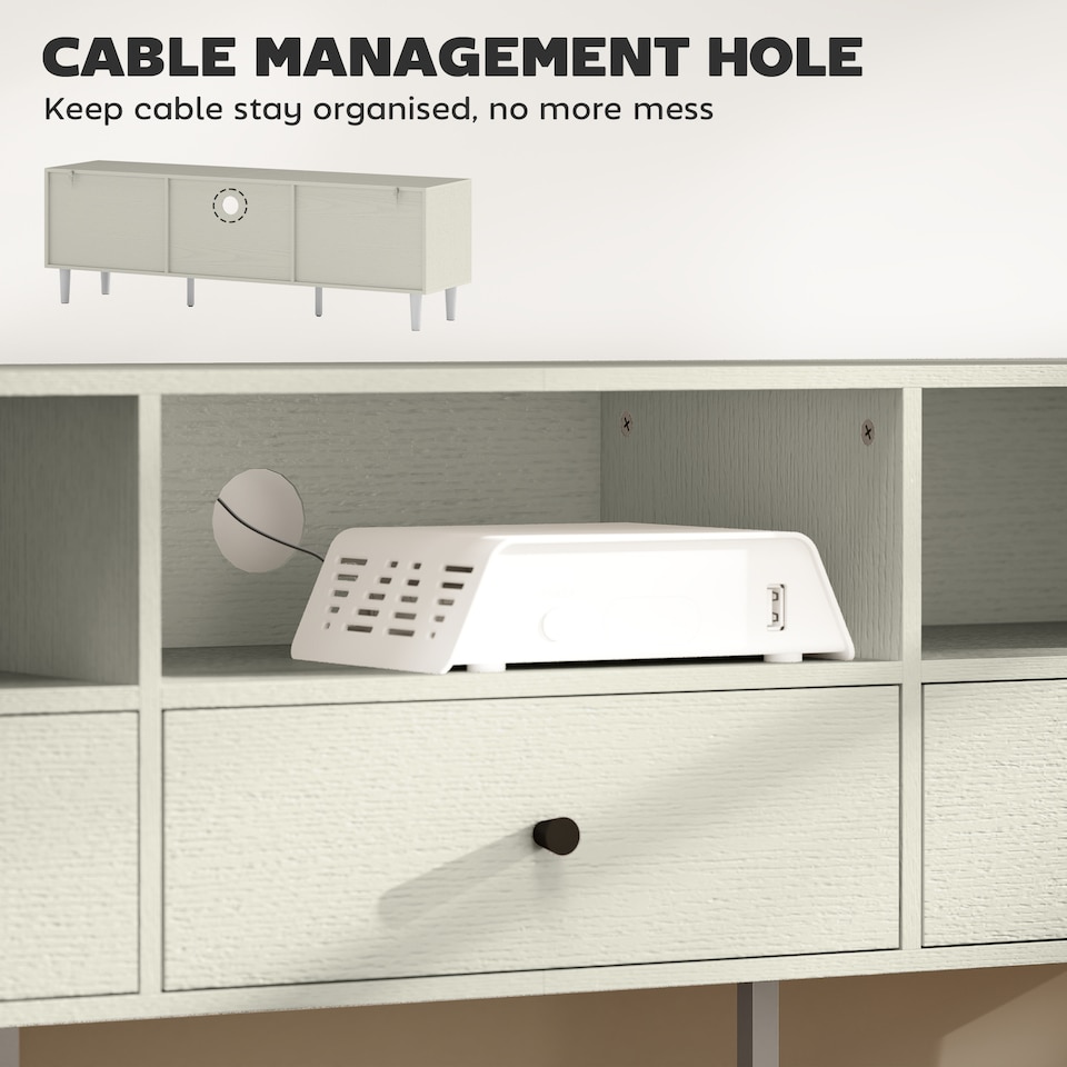 image 1 of HOMCOM 140cm TV Stand Cabinet, Modern TV Unit Console Table for up to 75, with 3 Drawers, 3 Open Storage Shelves, Cable Management, Media Entertainment Centre for Living Room, Bedroom, Cream White | Cream | 1