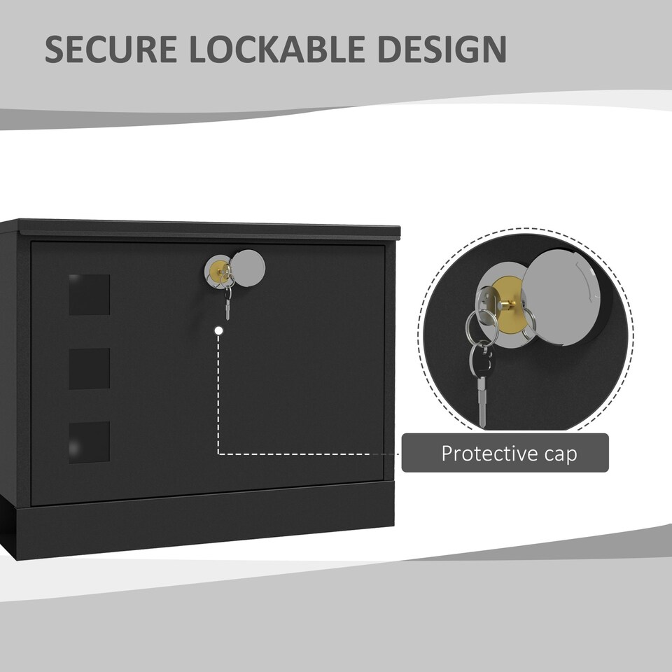 image 1 of HOMCOM Wall Mounted Letterbox Mailbox with Windows and Keys Easy to Install Black