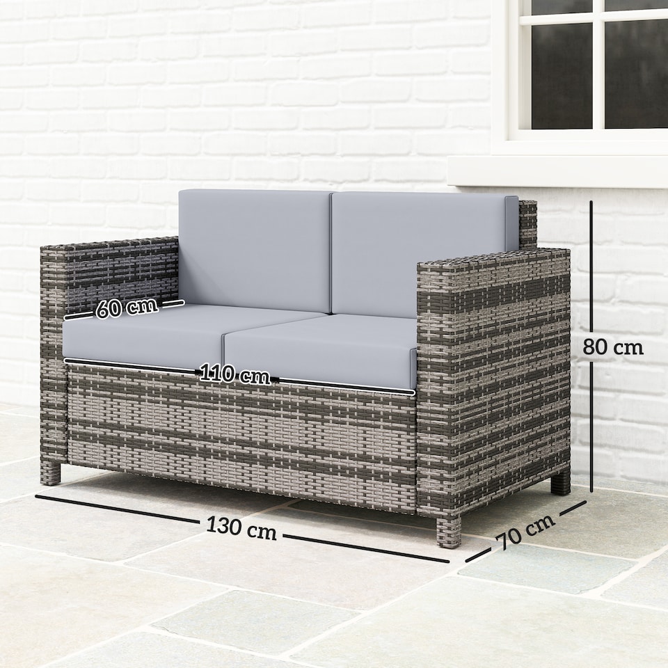 image 1 of Outsunny Rattan Wicker 2-seat Sofa Loveseat Padded Garden Furniture Grey